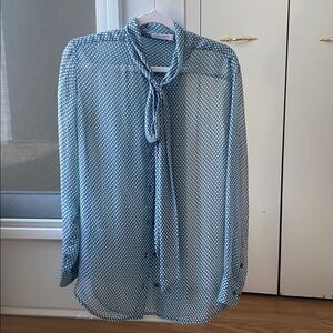 Equipment Femme Swiss Dot Sheer Silk Tie Bow Neck Blouse